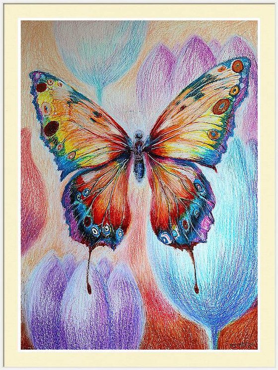 Vibrant Flight, Paper, Oil Pastel, 86x59 cm