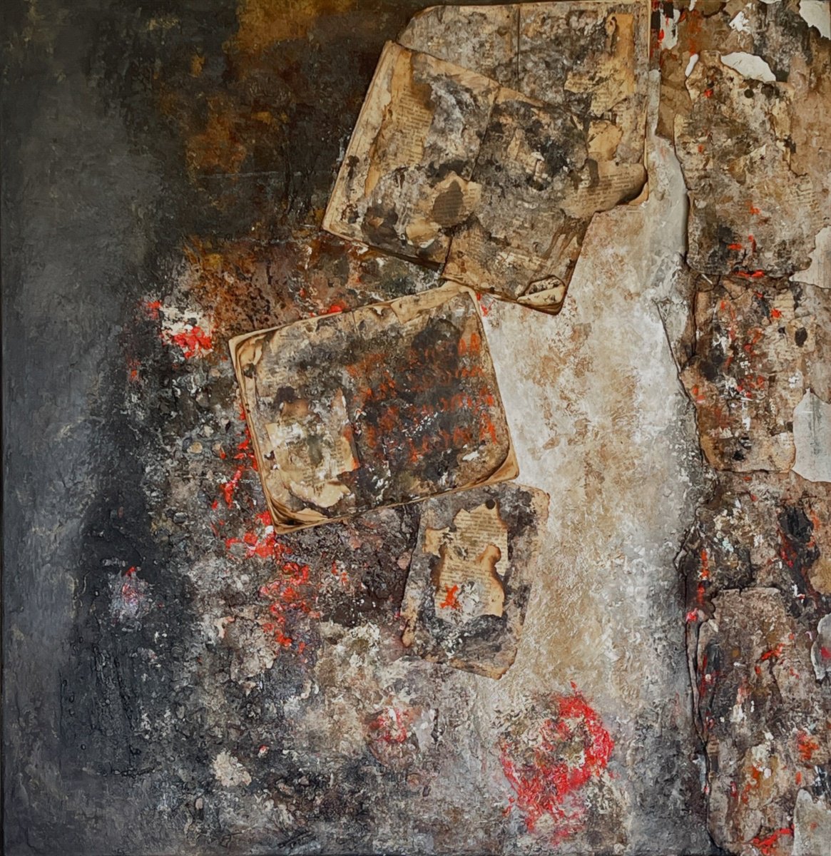 Abstract Painting By Marie Claude Kerrenneur, 31 X 31", Meli Melo De Mots i? Maux, Original Artwork