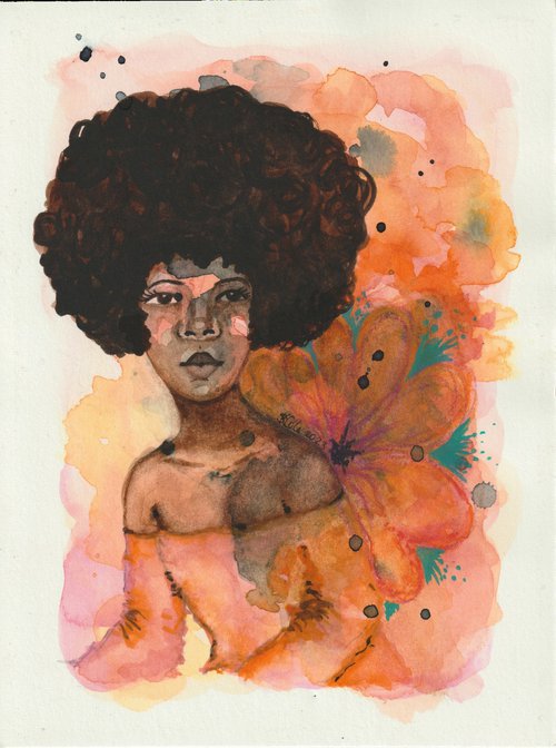 'Gentle Unfolding' Original Watercolour Figurative Painting by Stacey-Ann Cole by Stacey-Ann Cole