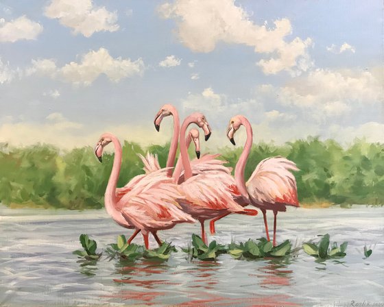 Original oil painting  "Flamingo" - 50x40 cm (2022)