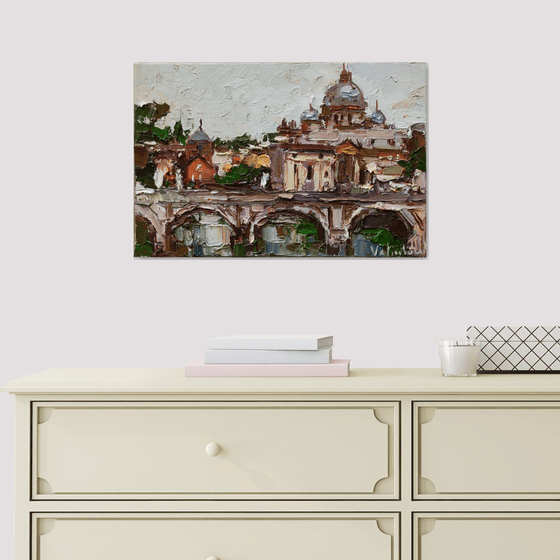 St. Angelo Bridge in Rome, Italy - Original oil impasto painting