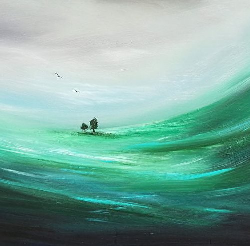 Landscape, Side by Side  - Green PANORAMIC Seascape by Mel Graham