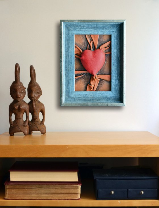 Lovers Heart 21 - Original Framed Leather Sculpture Painting Perfect for Gift