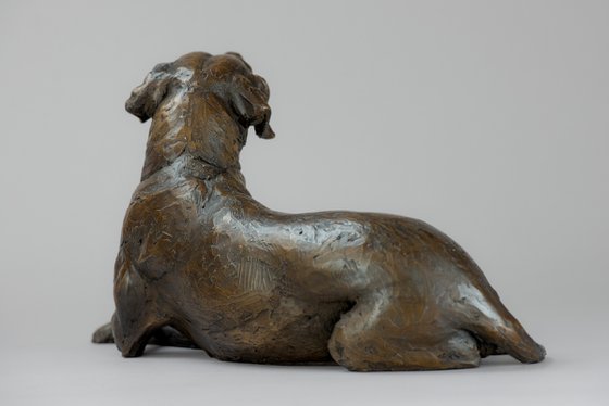Lying Redbone Hound in Bronze Resin