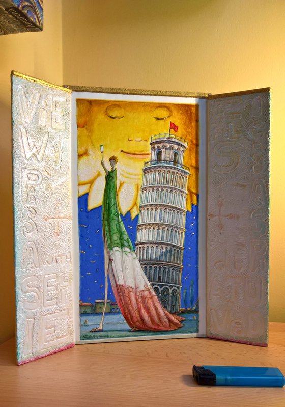 VIEW OF PISA, WITH SELFIE - ( 31 x 29 x 8 cm )