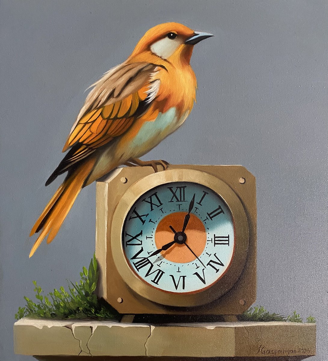 Photorealistic Still Life Oil Painting By Ara Gasparian, 9 X 9, Feathered Sentry, Original Artwork