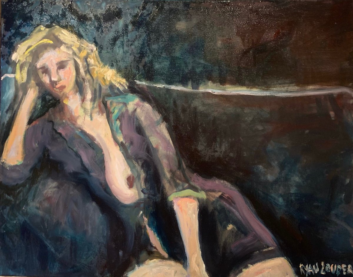 Impressionistic Portrait Oil Painting By Ryan Louder, 30 X 24", Reflective Thoughts On Freedom, Original Artwork