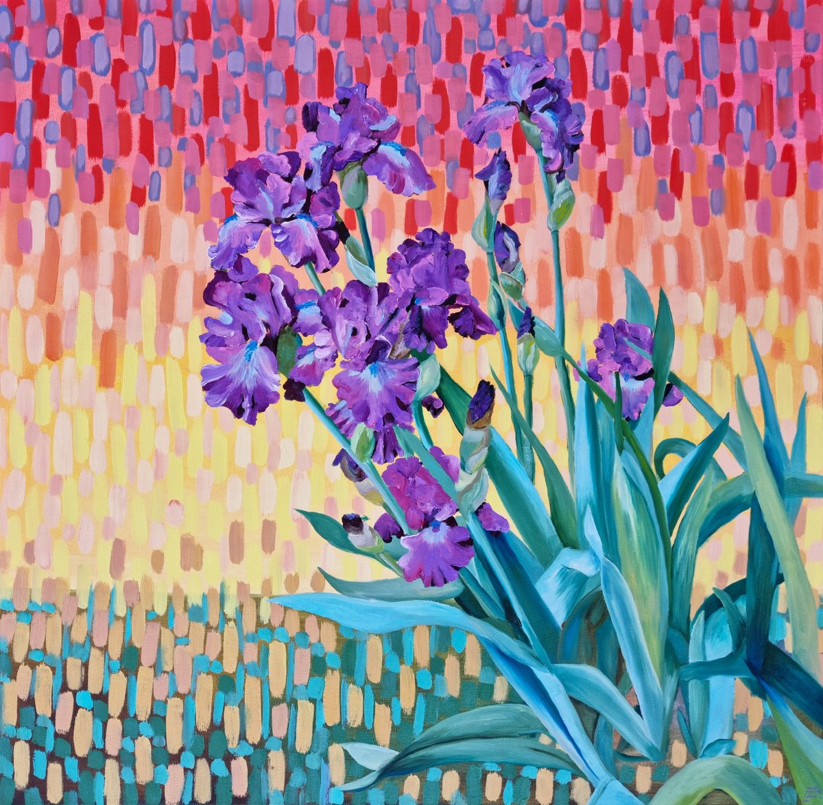 Impressionistic Botanical Oil Painting By Zulfiya Mukhamadeyeva, 24 X 24", Reach For The Sun, Original Artwork