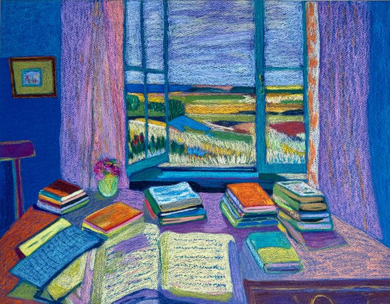 Interior with Books and an Open Window