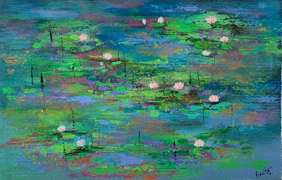 Abstract Water lily pond -1 ! A4 Painting on paper