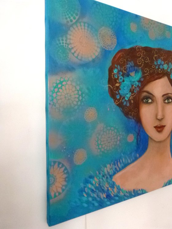 Reserved for Stacy The blue muse 60 x 81 cm