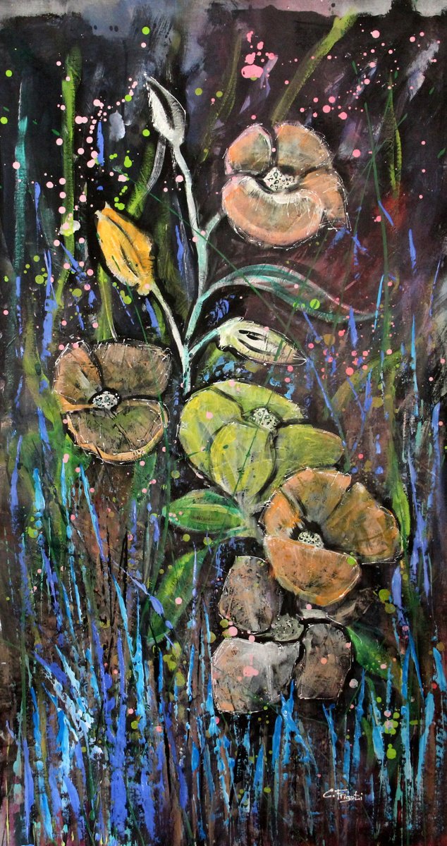 Expressive Landscape Acrylic Painting By Cecilia Frigati, 27 X 49, In My World #4, Original Artwork