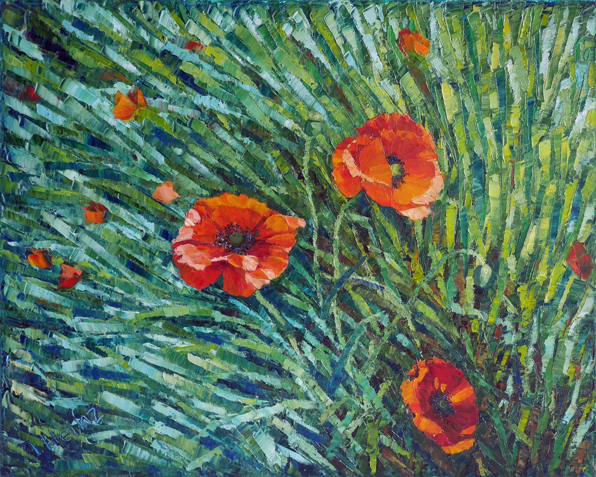 Three red poppies by Irena Heinz