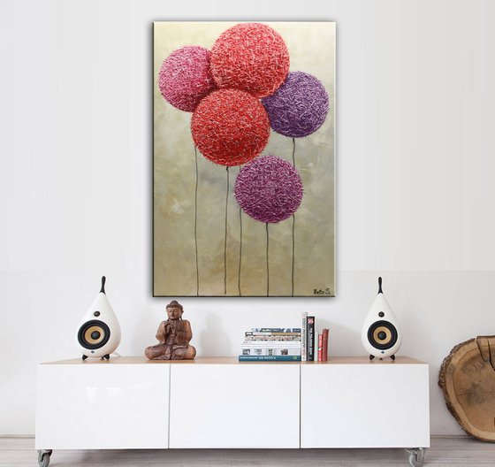 Large Abstract Textured Lollipop Painting, Palette Knife Art 36" x 24" x 1.5"