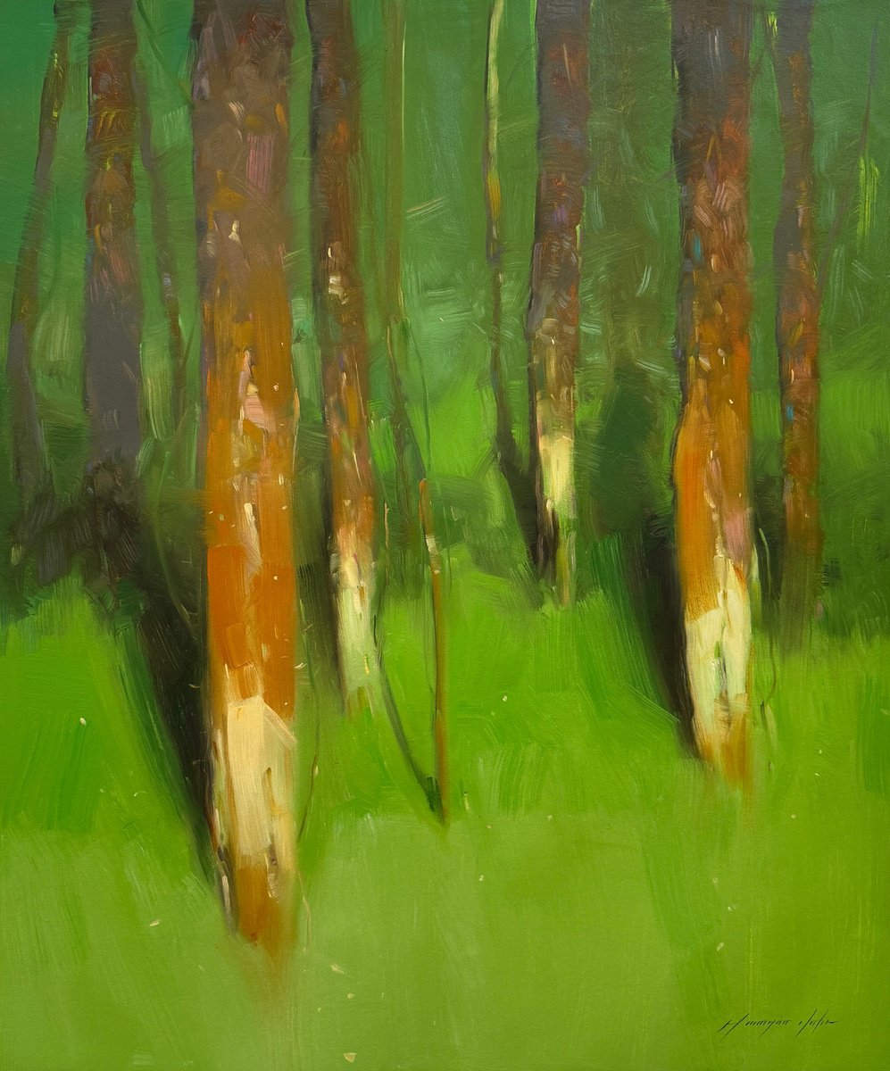 Impressionistic Landscape Oil Painting By Vahe Yeremyan, 28 X 34", Forest Trees, Original Artwork