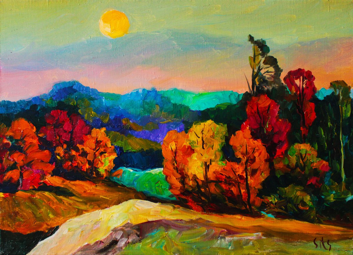 Impressionistic Landscape Oil Painting By Andrei Sitsko, 19 X 14, National Park, Original Artwork