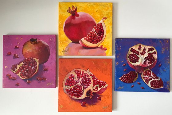 Pomegranates 4 artworks (multi-panelled painting)
