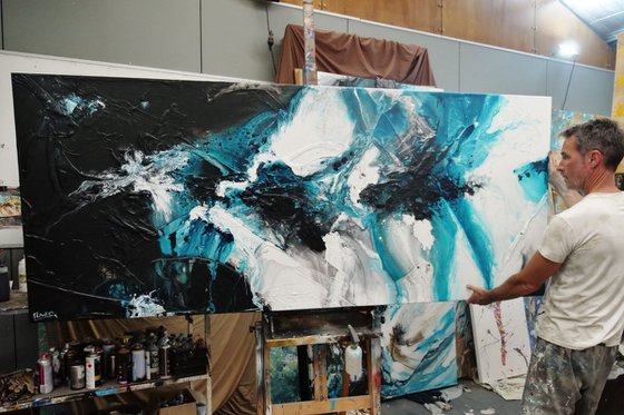 Turquoise Oceans 240cm x 100cm Textured Abstract Art