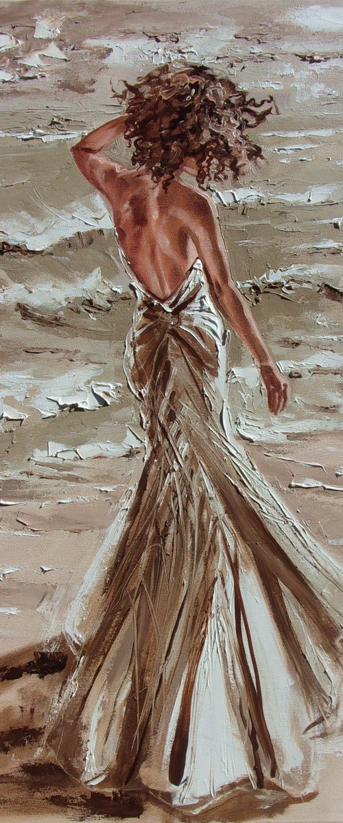 " THE SEA ... " SUN SKY SEA SAND liGHt  ORIGINAL OIL PAINTING, GIFT, PALETTE KNIFE by Monika Luniak