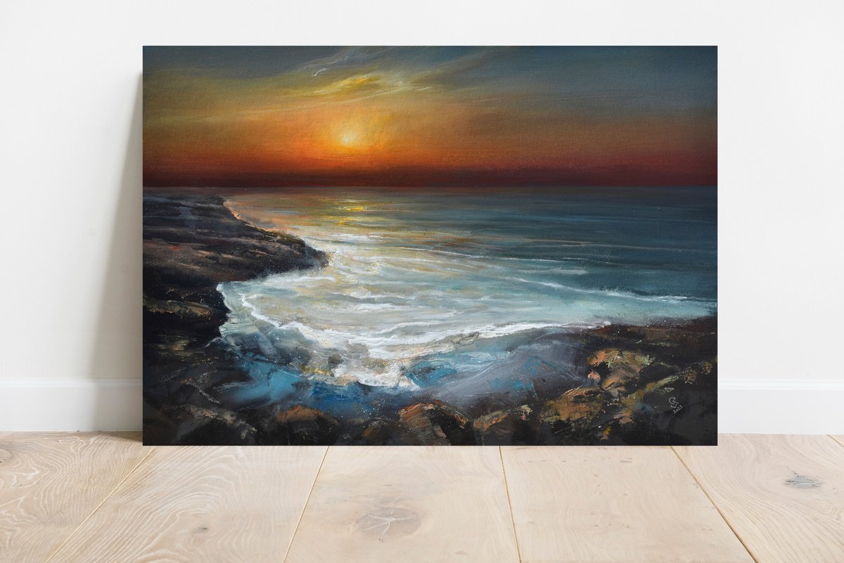 Abstract Landscape Acrylic Painting By Ivan Grozdanovski, 39 X 28, Evening Sky - 3, Original Artwork