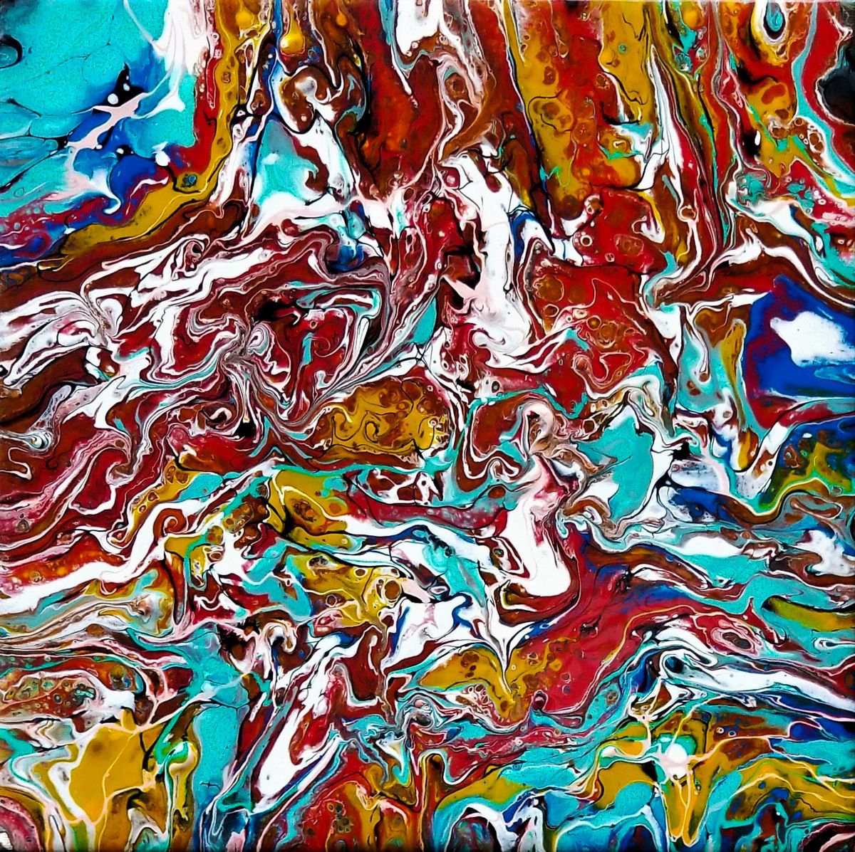 Surrealistic Abstract Acrylic Painting By Galina Victoria, 12 X 12, Rustic Earth Tones, Original Artwork