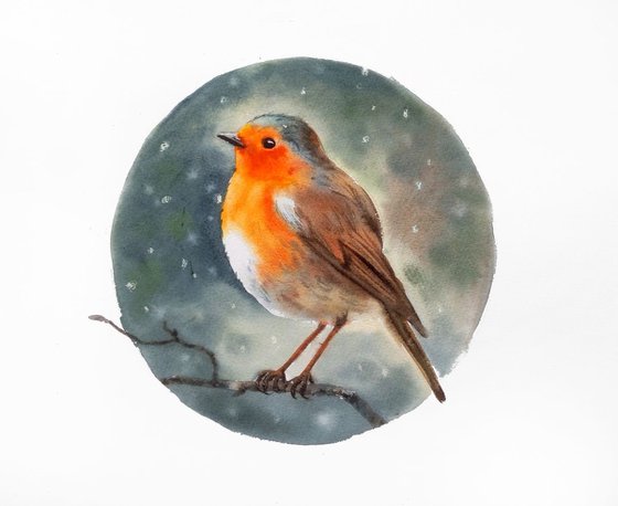 Original Watercolour Robin Bird Painting