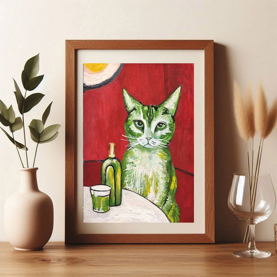 Cat, lover of absinthe