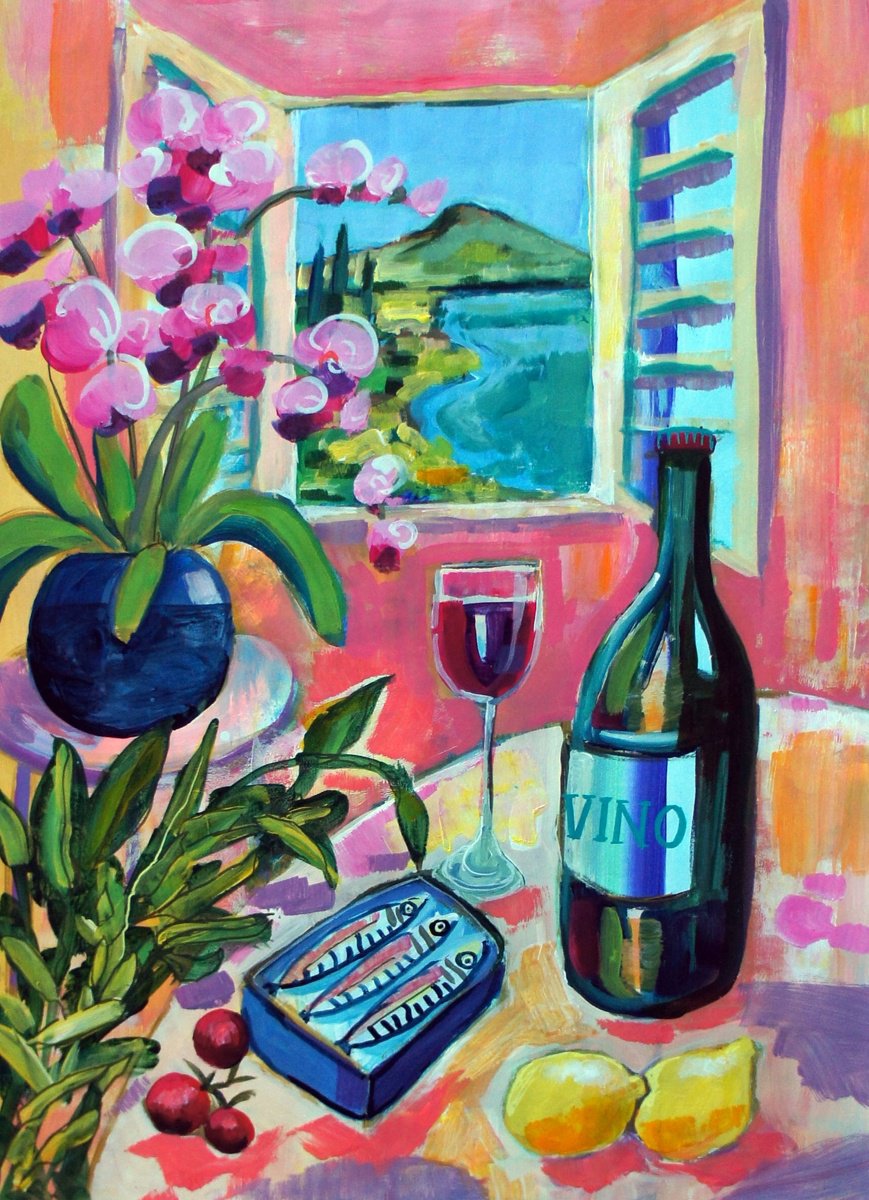 Vino By The Window By Julia Rigby, 14 X 20, Artwork For Sale On Artfinder