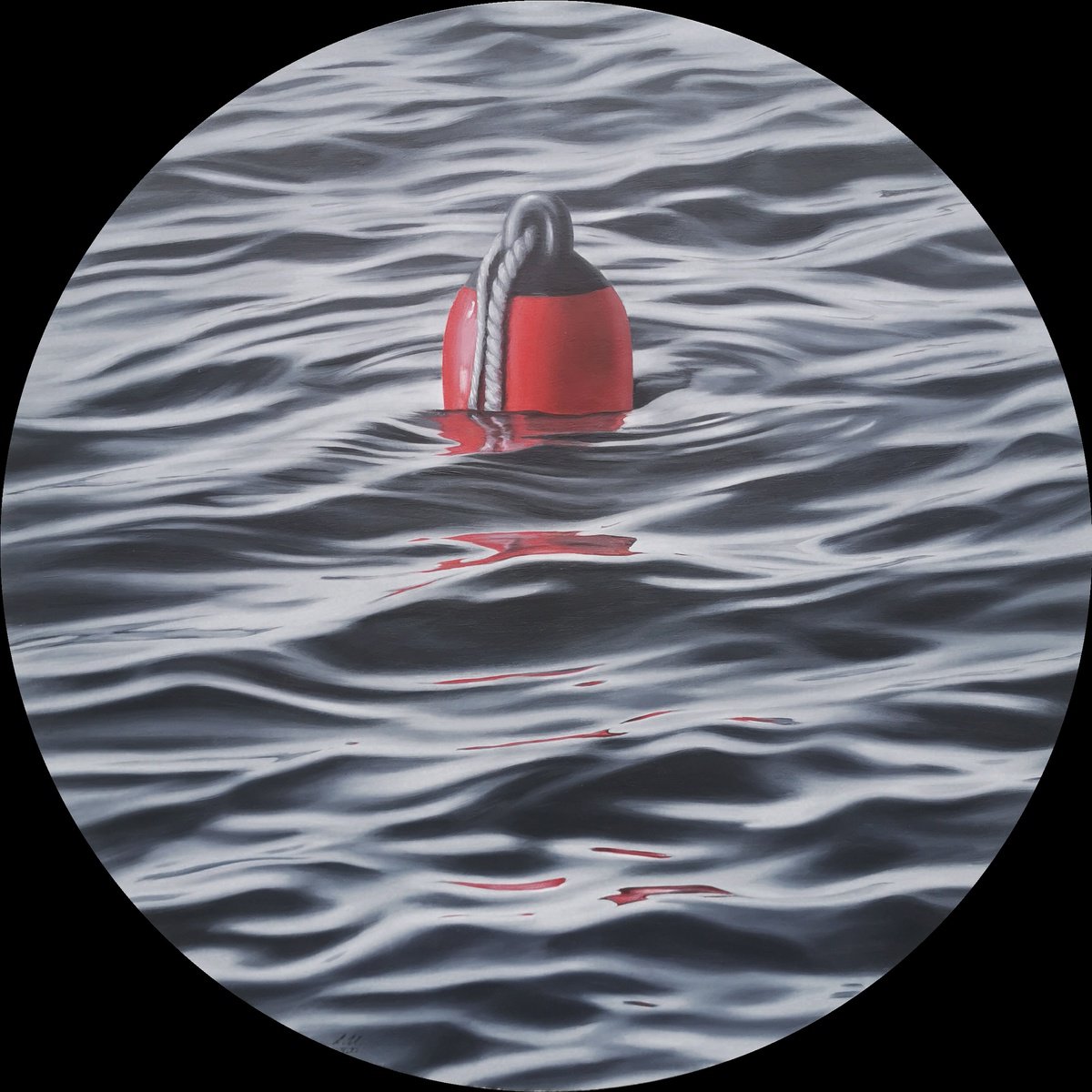 Photorealistic Landscape Oil Painting By Alina Hubarenko, 30 X 30, The Red Buoy, Original Artwork