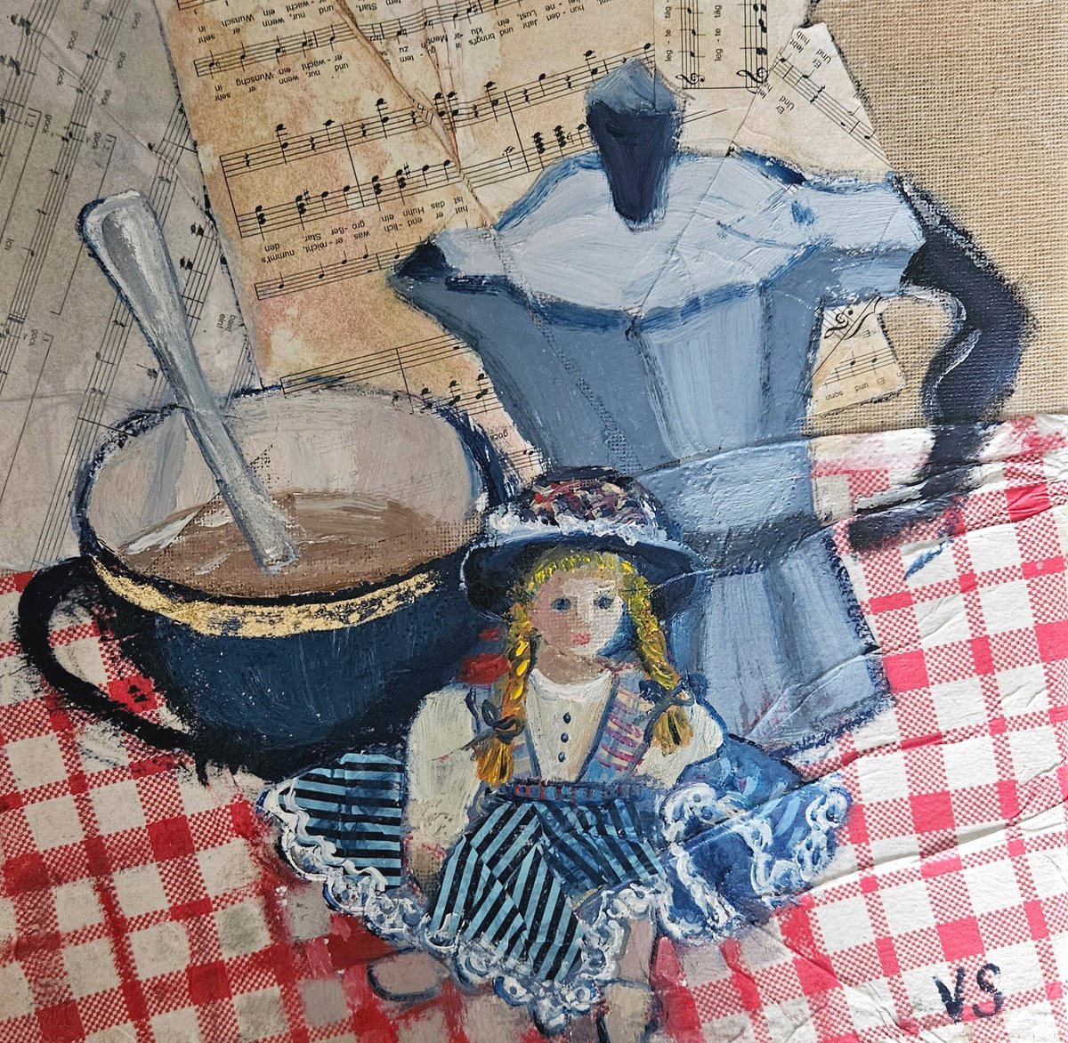 Painting , Time To Drink Coffee By Vera Stein, 9 X 9, Artwork For Sale On Artfinder