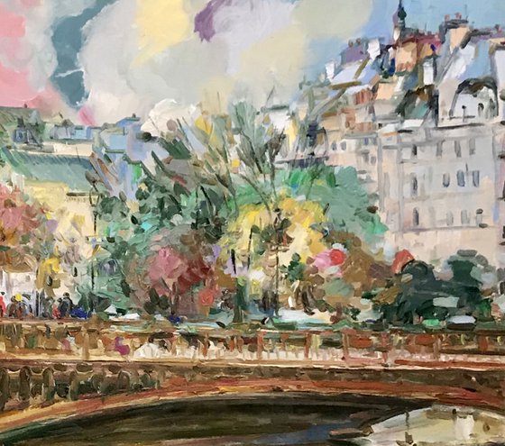 PARIS - landscape art, original oil painting, parisian sky, cityscape, Gift 80x120