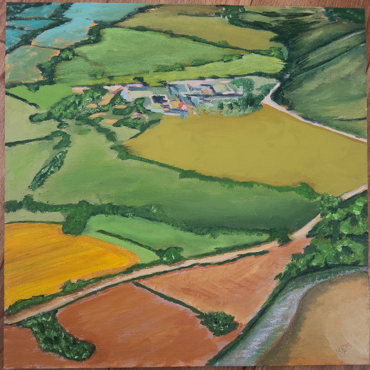 Impressionistic Landscape Acrylic Painting By Km Arts, 15 X 15", In The Valley Below, Original Artwork