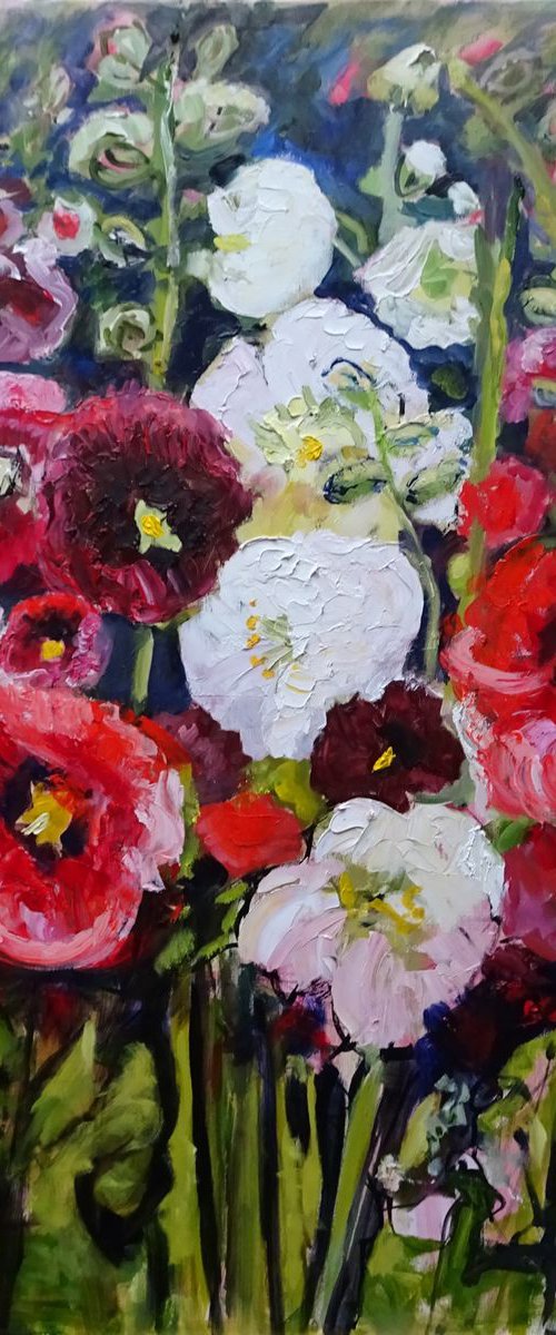 Hollyhocks by Maureen Finck