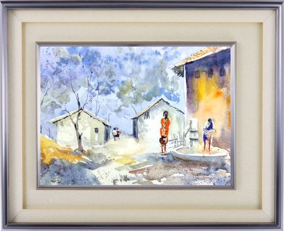 An Indian Village in the dawn