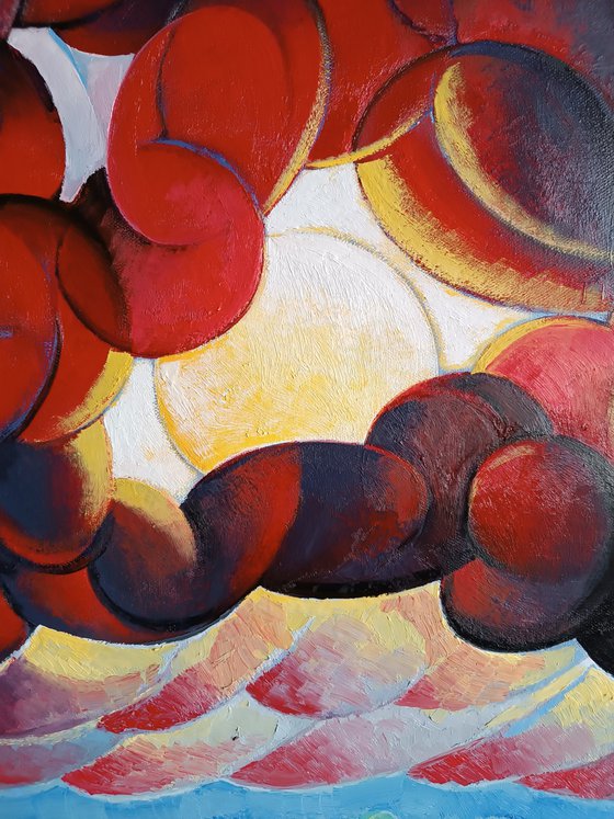 Sunset (90x70cm, cubism, oil painting)