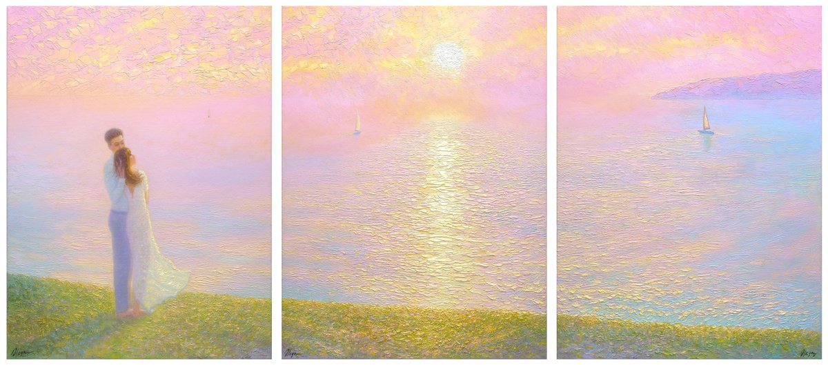 Impressionistic Landscape Oil Painting By Dmitry Oleyn, 71 X 31, Harbor Of Love, Original Artwork