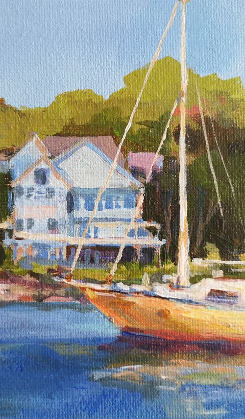 Miniature with yellow yacht (5x7x0.1") by Alexander Koltakov