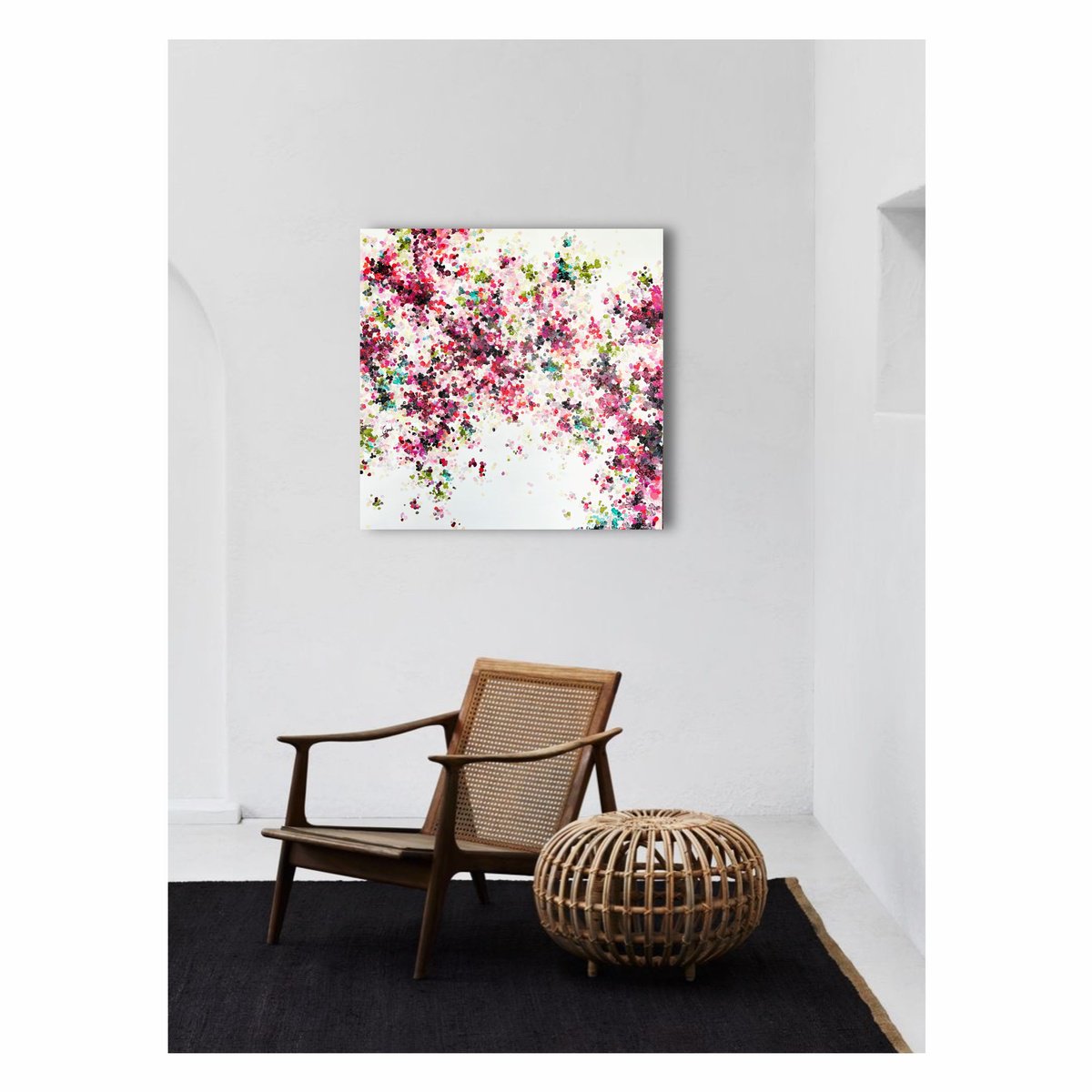 Abstract Botanical Oil Painting By Maria Esmar, 39 X 39", English Roses, Original Artwork