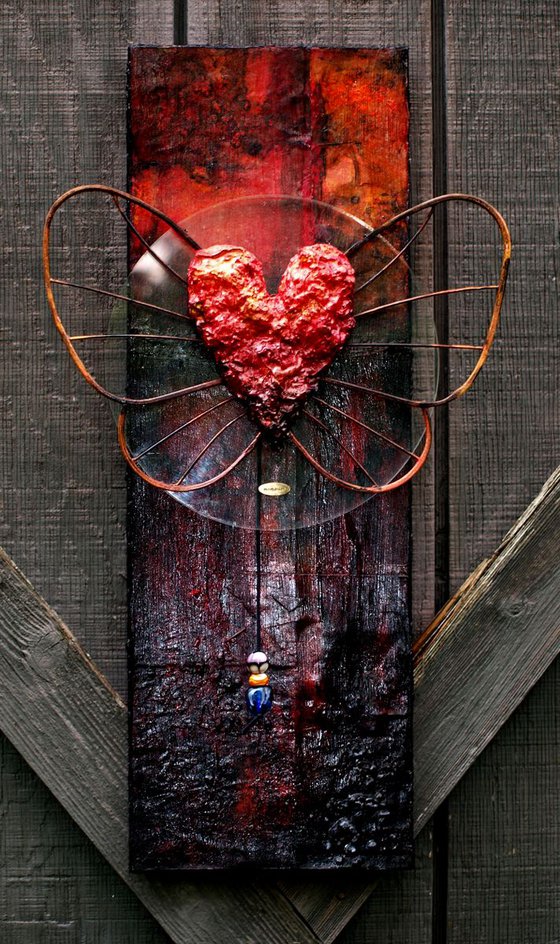 Elysium - Heart With Wings, Mixed Media Art by Kathy Morton Stanion