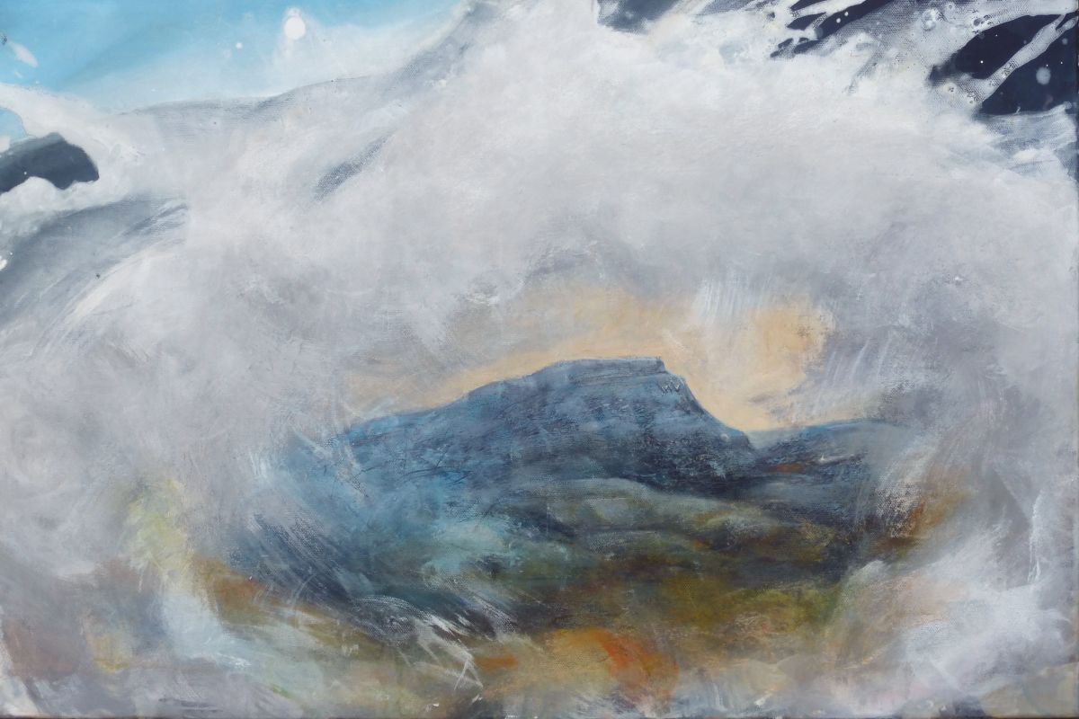 Impressionistic Landscape Acrylic Painting By John Sharp, 24 X 16, Cloud And Hill 3 - Yorkshire, Original Artwork