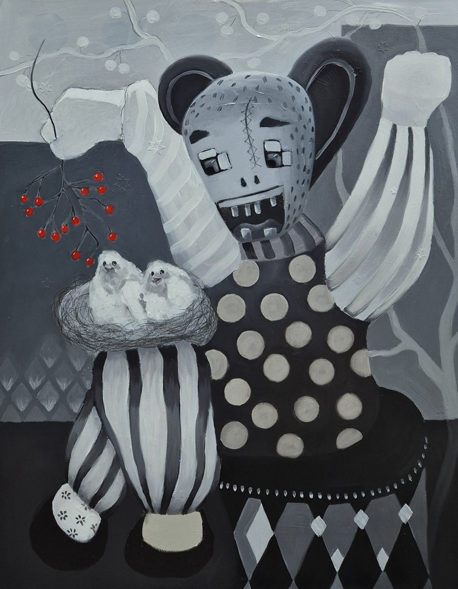 Illustrative Animal Painting By Gitti Gv, 17 X 21, Juicy Berries, Original Artwork