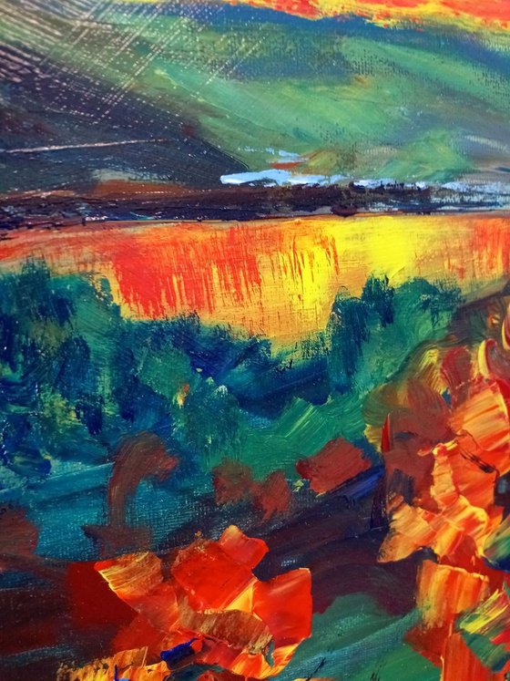 'SUNSET IN EIFEL, GERMANY' - Acrylics Painting on Canvas