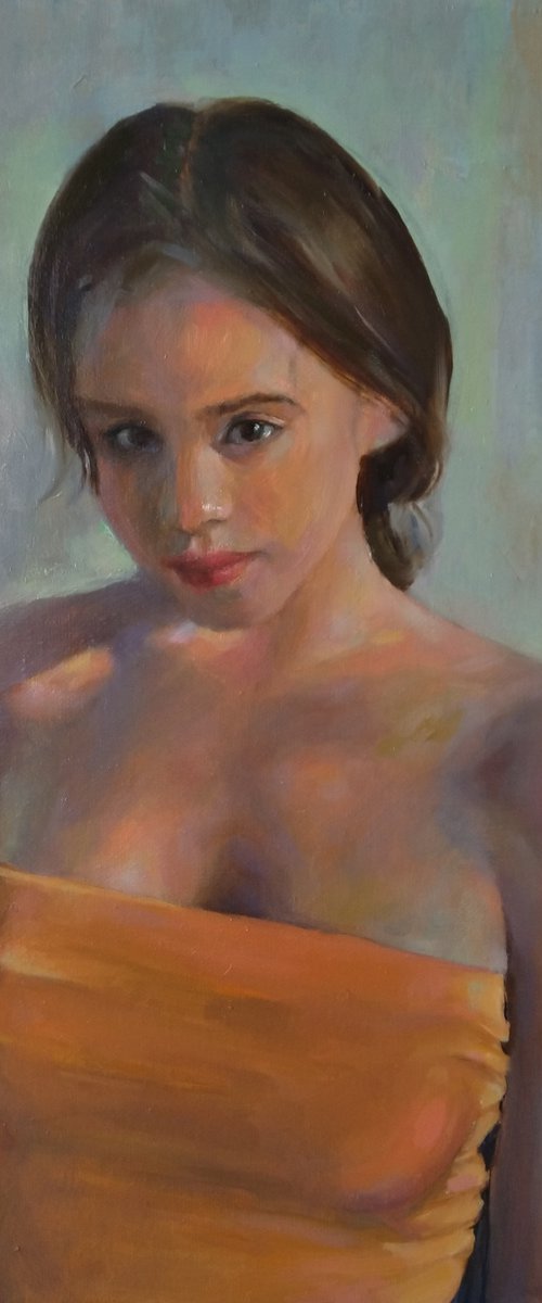 Young girl 33x44cm ,oil/canvas, impressionistic figure by Kamsar Ohanyan