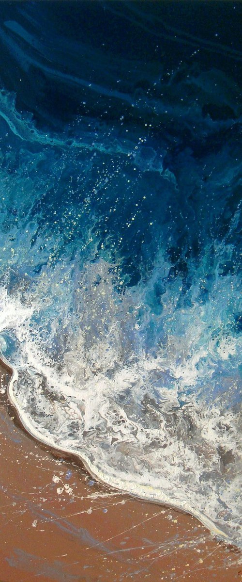 46.8" Seascape "Evening Waves" LARGE Painting  60 x 119 cm by Irini Karpikioti