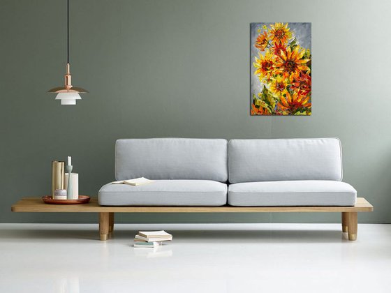 Bright sunflowers - painting sunflowers, oil painting, flower, sunflowers painting original, oil painting floral, wall art, gift, home decor