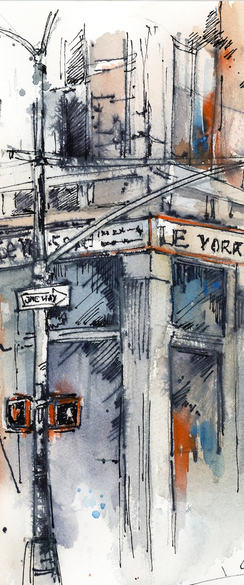 New York - Architecture Sketch Mixed Media by Sophie Rodionov