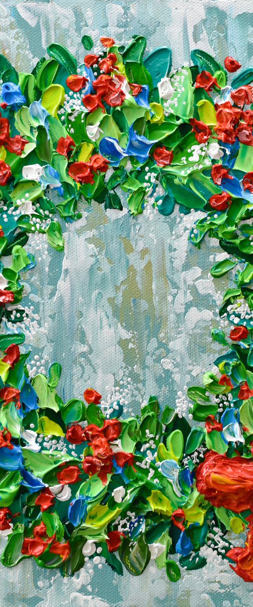 Christmas Wreath - Acrylic Palette Knife Painting, Holiday Décor by Olga Tkachyk