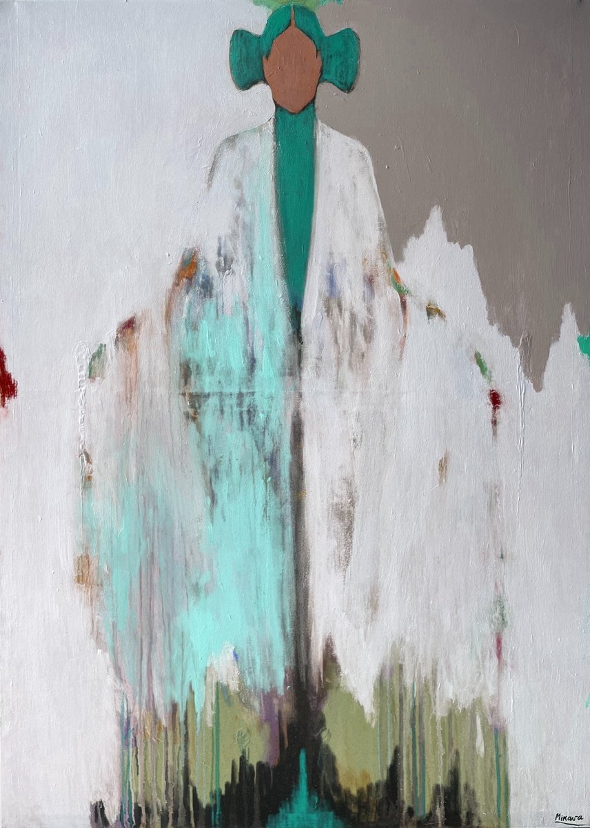 Abstract Acrylic Painting By Gela Mikava, 39 X 55, White Abstraction, Original Artwork