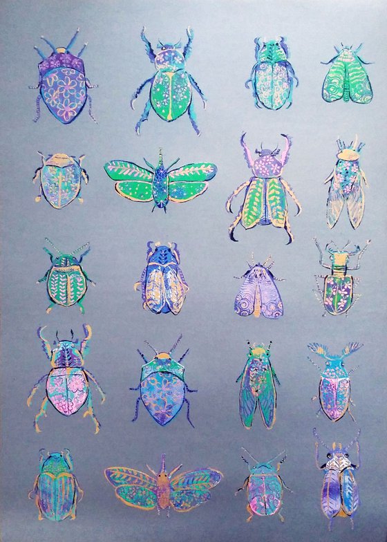 Jewelled bugs (monoprint)