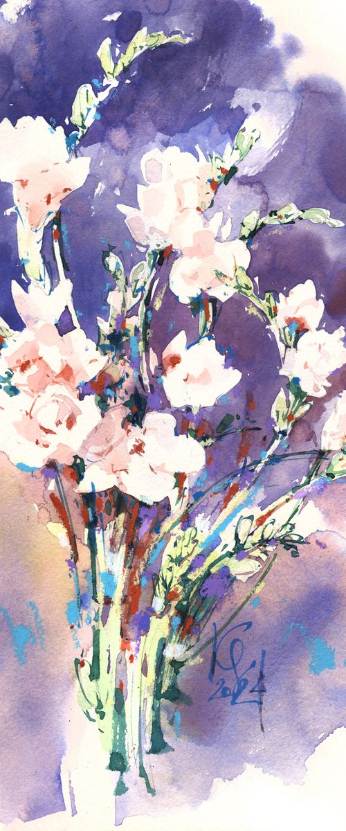 "Ixia" white flowers Impressionism by Ksenia Selianko